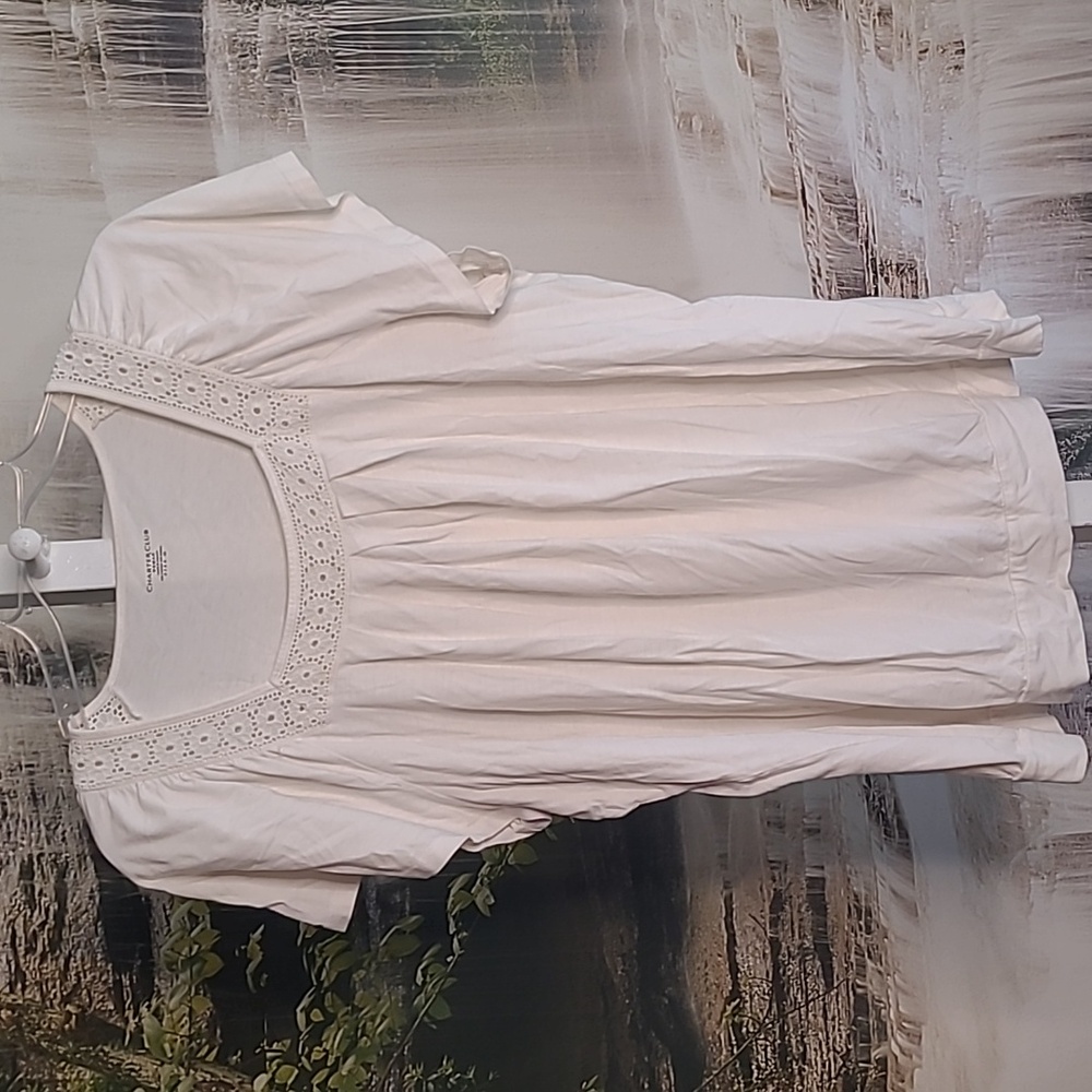 Charter Club Womens 3X white square neck lace short sleeve Tshirt